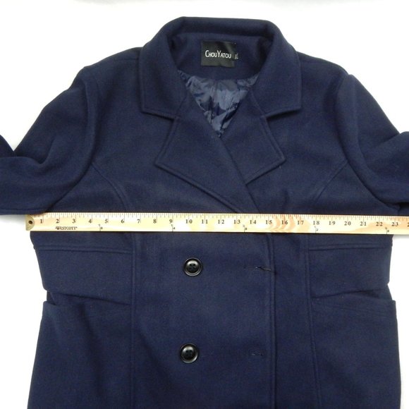 Pea Coat Women's Mid Length Navy Blue Double Button Wool Size XXL - Picture 10 of 13